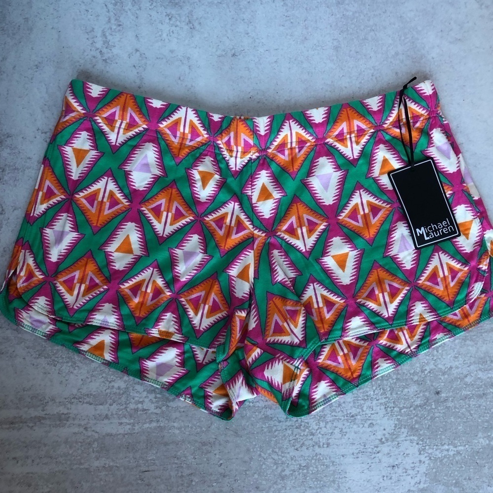 Michael Lauren Jude Shorts Multicolored Geometric Print Large